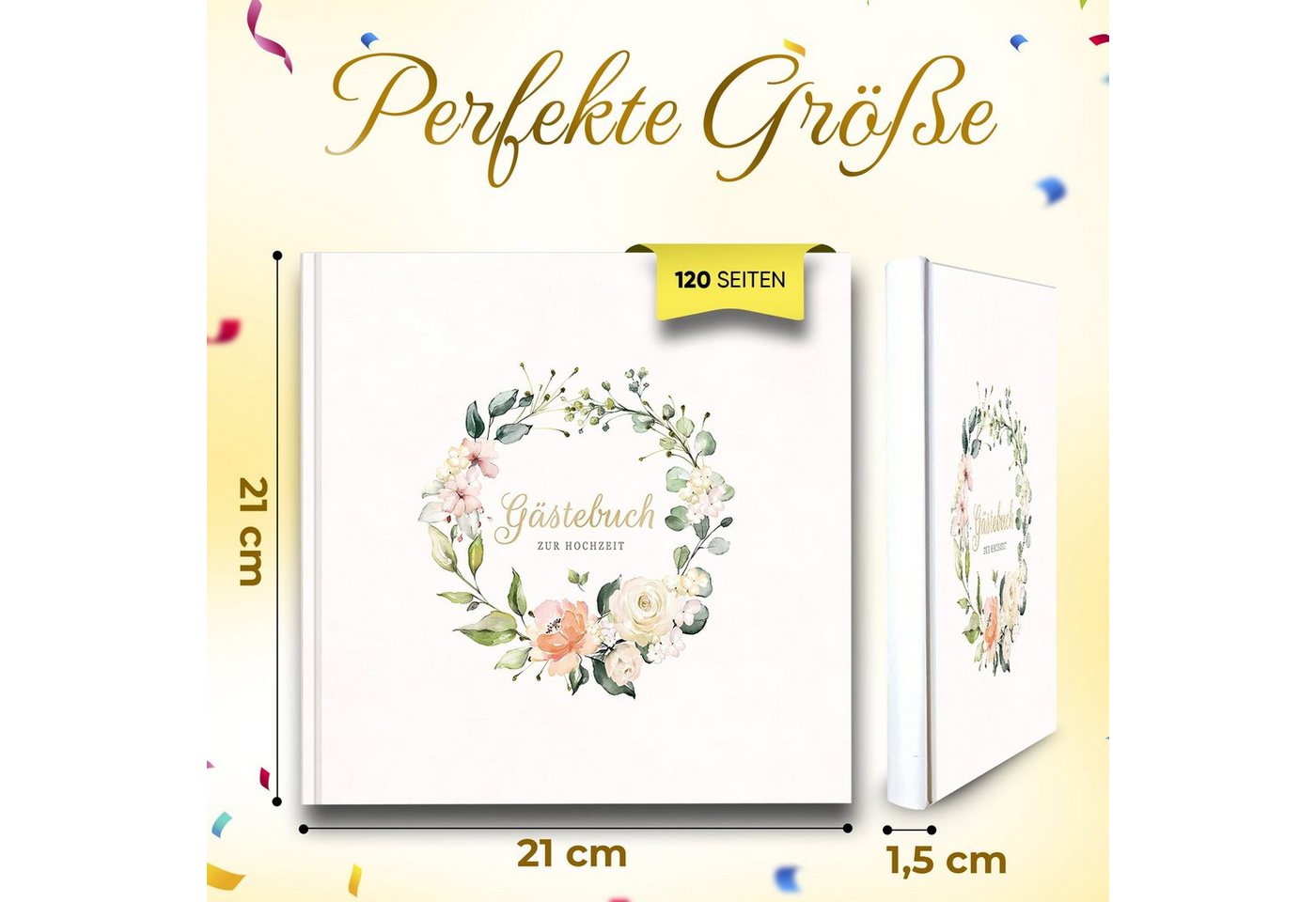 LifeDesign Notizbuch Hochzeitsbuch, Gästebuch zur Hochzeit, 21x21cm, Hardcover, stabile Fadenbindung, edles Papier – Bild 5 von 5