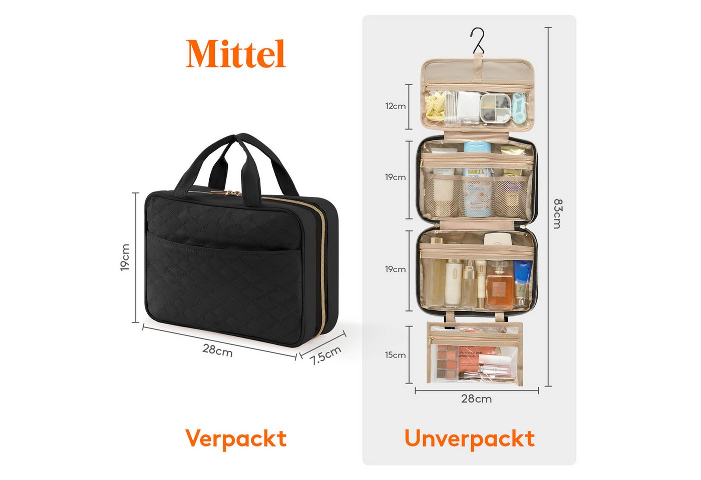 Lifewit Kulturbeutel Reise Kulturbeutel,Kosmetiktasche Kulturtasche zum Aufhängen Organizer (Packung, 1-tlg., 8L,B/H/T 32/23/10.5 cm, 4L,B/H/T 28/19/7.5 cm), Sp – Bild 2 von 5