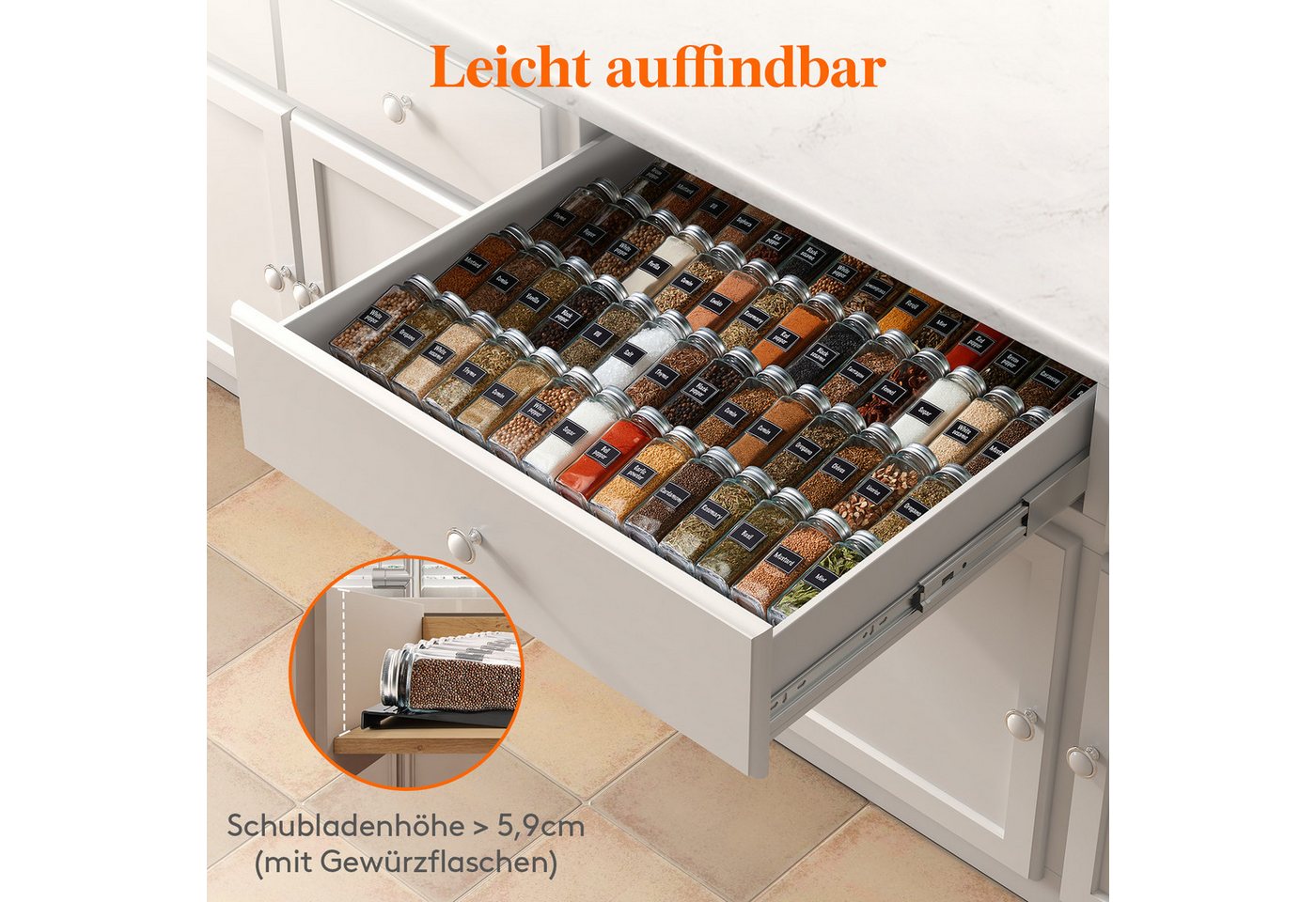 Lifewit Servierständer Justierbare Gewürzschublade Organizer, Expandable Gewürzregal, (8-tlg), Geneigtes – Bild 4 von 5