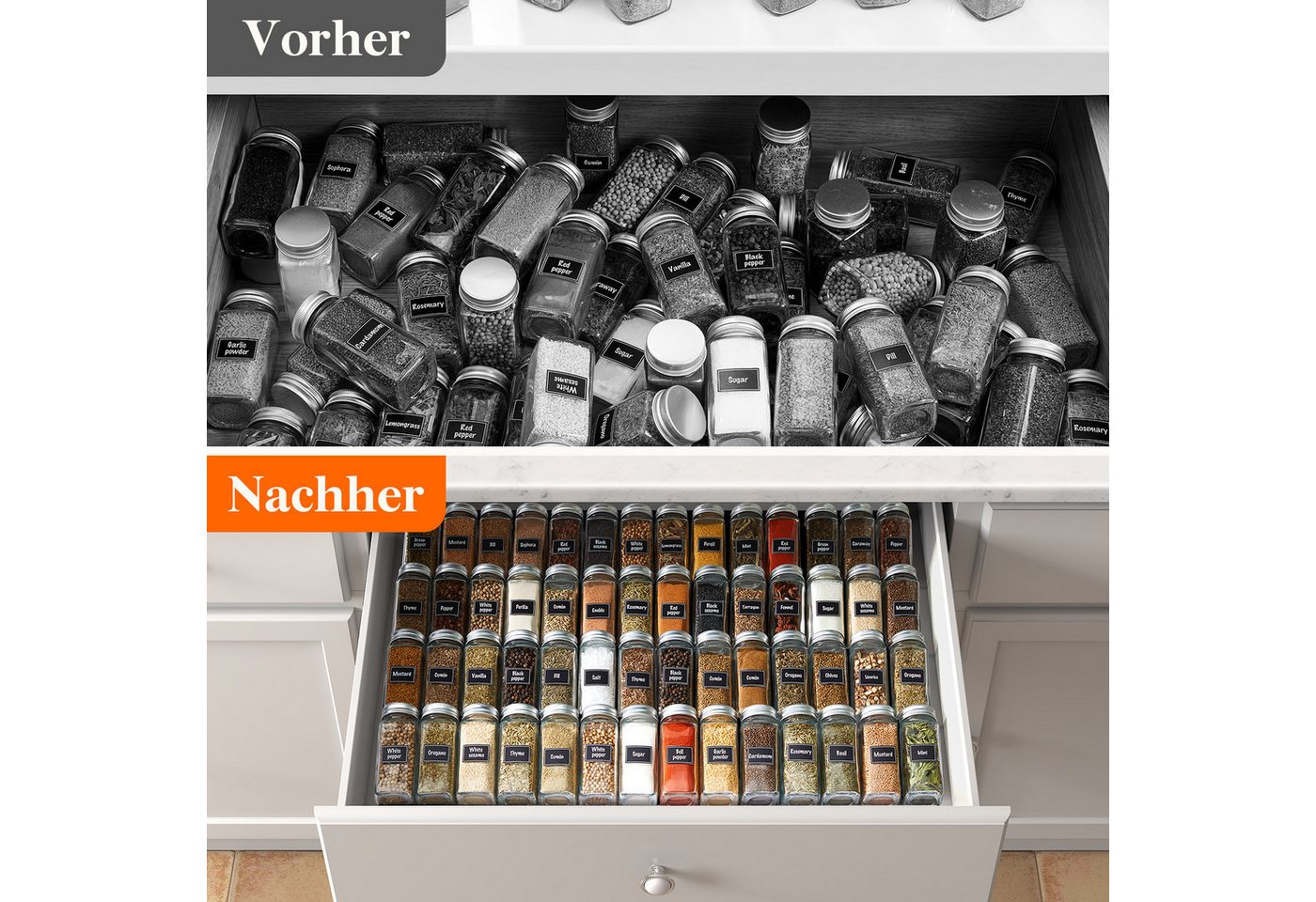Lifewit Servierständer Justierbare Gewürzschublade Organizer, Expandable Gewürzregal, (8-tlg), Geneigtes – Bild 5 von 5