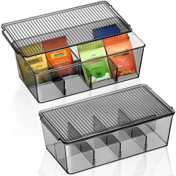 Lifewit Teebox 2 Stück Teebox 16 Fächer mit. Deckel Teebeutel Aufbewahrung Küche., (Set, 1-tlg., 2 x Teebox), Stapelfähig
