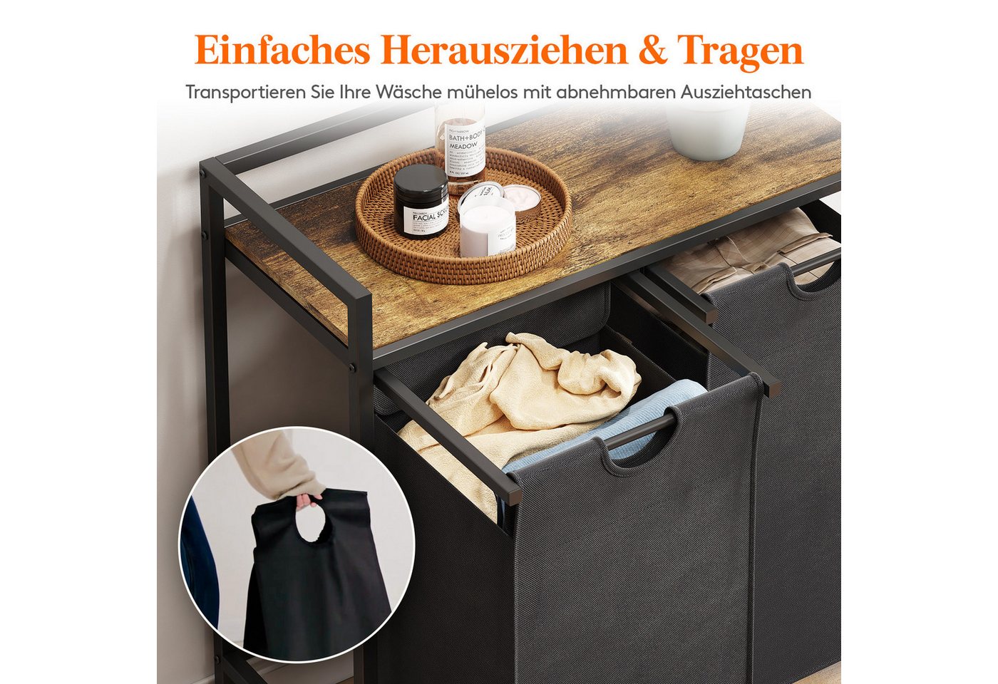 Lifewit Wäschebox Wäschekorb 2 Fächer mit Rollen – Bild 2 von 5