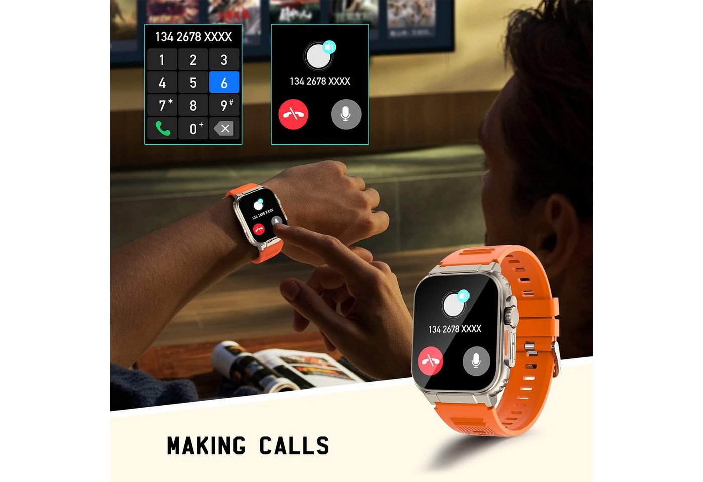 Lige Smart Watch Ultra Herren mit Telefonfunktion, Fitness-Tracker Smartwatch, IP67 Wasserdicht, 100+ Sportmodi, Schlafüberwachung – Bild 3 von 5
