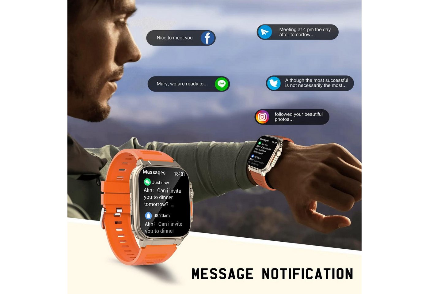Lige Smart Watch Ultra Herren mit Telefonfunktion, Fitness-Tracker Smartwatch, IP67 Wasserdicht, 100+ Sportmodi, Schlafüberwachung – Bild 4 von 5