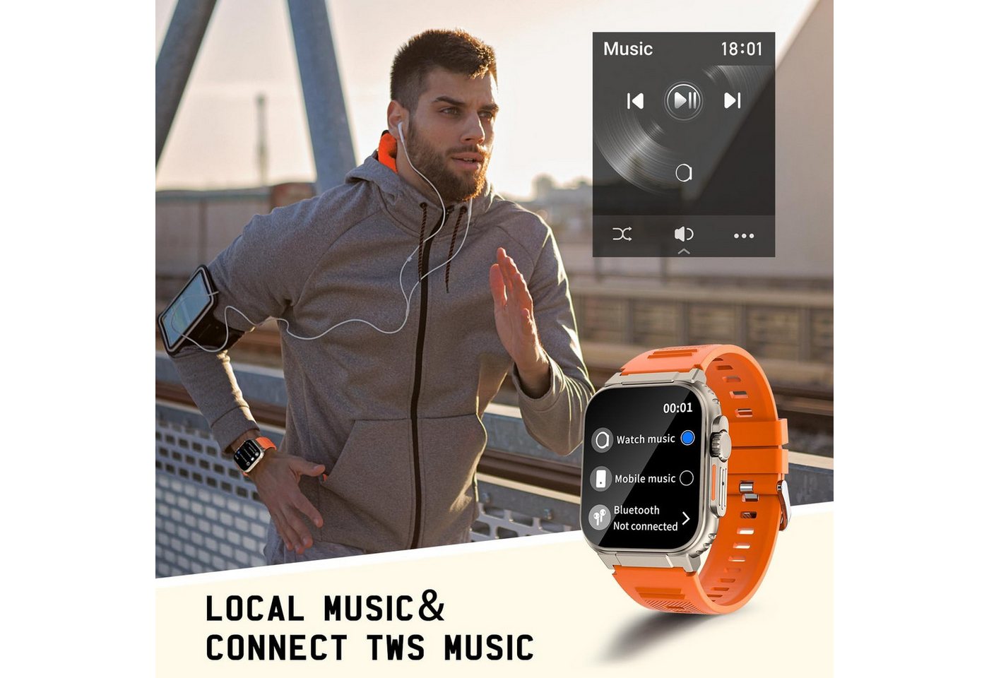 Lige Smart Watch Ultra Herren mit Telefonfunktion, Fitness-Tracker Smartwatch, IP67 Wasserdicht, 100+ Sportmodi, Schlafüberwachung – Bild 5 von 5