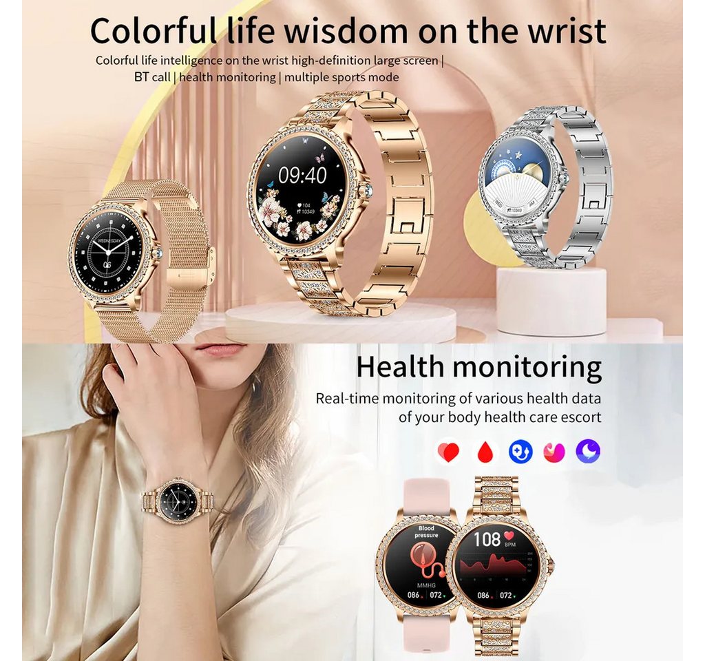 Lige Smartwatch Damen mit Metallband, 1.32 Zoll Fitnessuhr Telefonfunktion Smartwatch, Herzfrequenz Schlafmonitor, IP67 Wasserdicht Schrittzähler – Bild 3 von 4