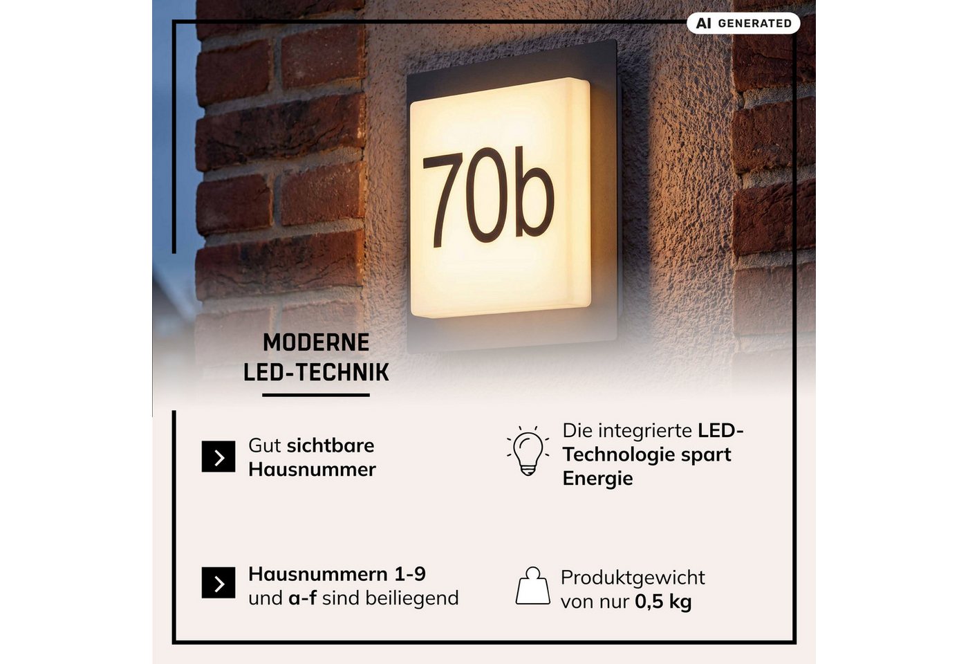 Lightbox Außen-Wandleuchte, LED fest integriert, Warmweiß, LED Außenwandlampe, inkl. Hausnummer, 18 x 18 x5 cm, 9 W, 1100 lm – Bild 4 von 5