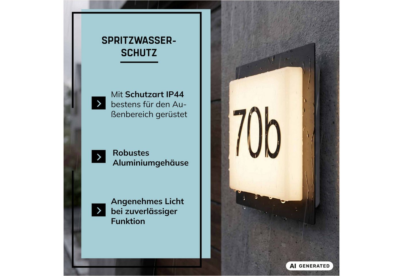 Lightbox Außen-Wandleuchte, LED fest integriert, Warmweiß, LED Außenwandlampe, inkl. Hausnummer, 18 x 18 x5 cm, 9 W, 1100 lm – Bild 5 von 5