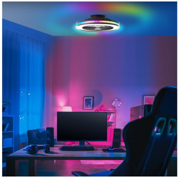 Lightbox Deckenleuchte, Ventilatorfunktion, LED fest integriert, warmweiß - kaltweiß, Deckenlampe, Ventilator, Ø 46,6 cm, Fernbedienung, RGB & CCT