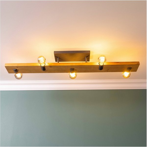 Lightbox Deckenleuchte, ohne Leuchtmittel, Deckenlampe, E27, 115 x 12,5 cm, Holz/Metall, braun/schwarz