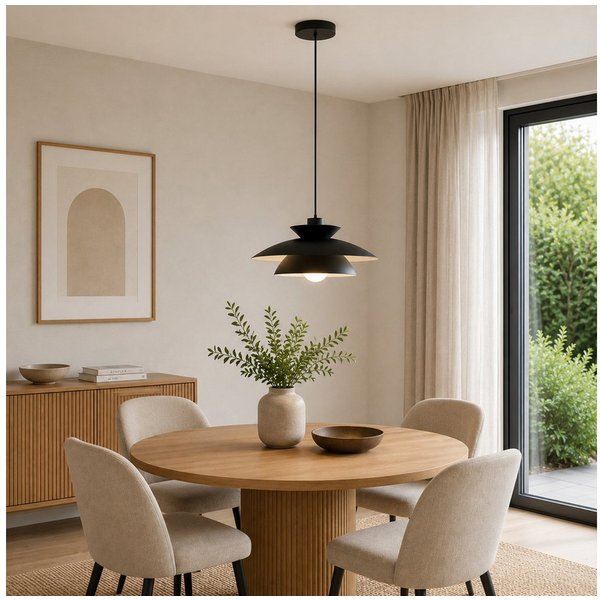 Lightbox Pendelleuchte, ohne Leuchtmittel, Doppelschirm, Ø 30,5 cm, H 120 cm, E27 Fassung, Metall, schwarz matt