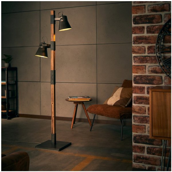 Lightbox Stehlampe, ohne Leuchtmittel, Schwarze rustikale Stehleuchte, 2-flammig, 2x E27 Fassung max. 10 Watt