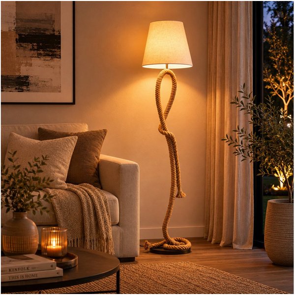 Lightbox Stehlampe, ohne Leuchtmittel, Stehlampe, 175 cm Höhe, Ø 40 cm, E27, max. 40 W, Seil/Textil/Metall