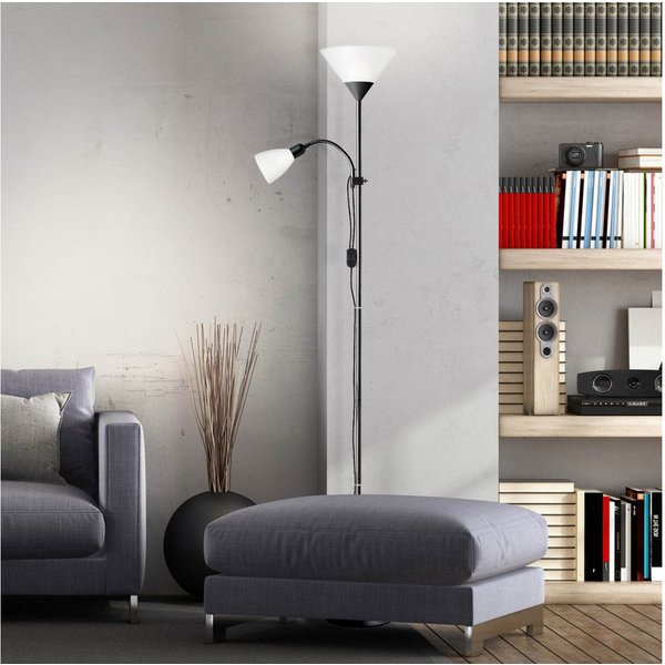 Lightbox Stehlampe, ohne Leuchtmittel, Schlichter Deckenfluter mit Lesearm, H 180 cm, E27/E14 max. 60W/25W