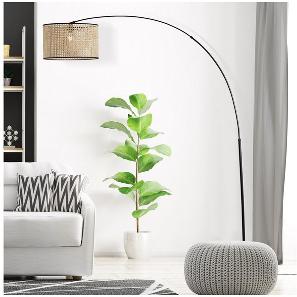 Lightbox Stehlampe, ohne Leuchtmittel, Große Bogenleuchte, 210 cm, Ø 45 cm, Lampenschirm Rattan max. 60 Watt