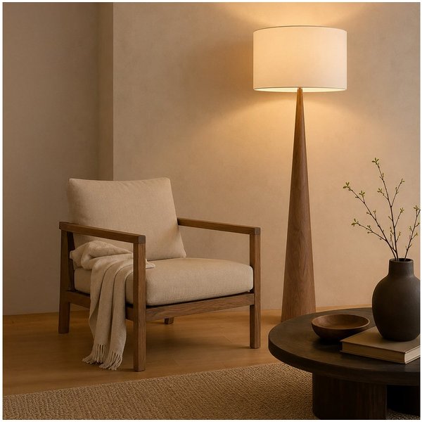 Lightbox Stehlampe, ohne Leuchtmittel, Stehleuchte, Höhe 140 cm, Ø 42 cm, E27 Fassung, Holz Textil, dunkel