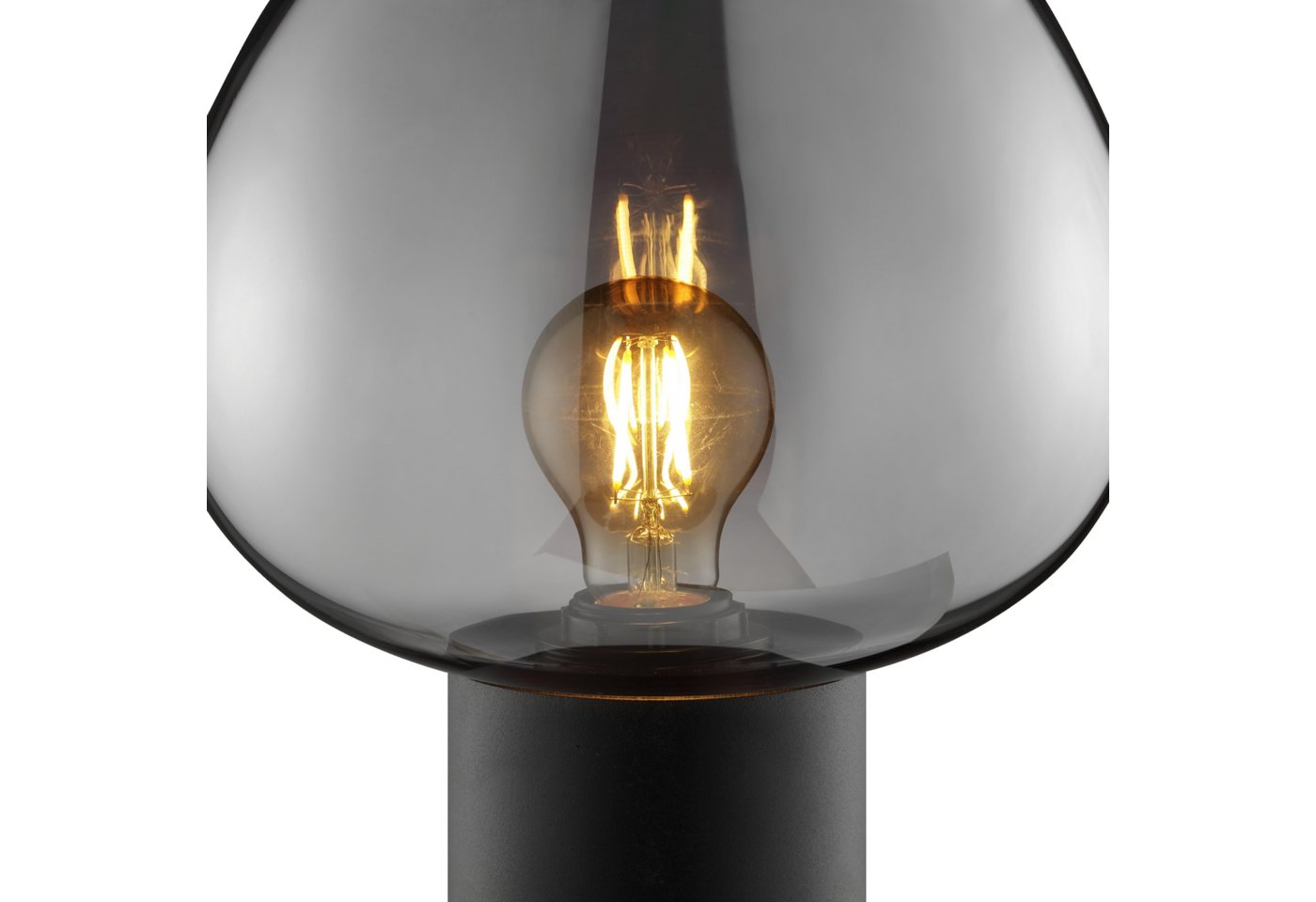Lightbox Tischleuchte, ohne Leuchtmittel, Ø 23 x 27,5 cm, E27 Fassung, Glas Aluminium, schwarz Rauchglas – Bild 4 von 5