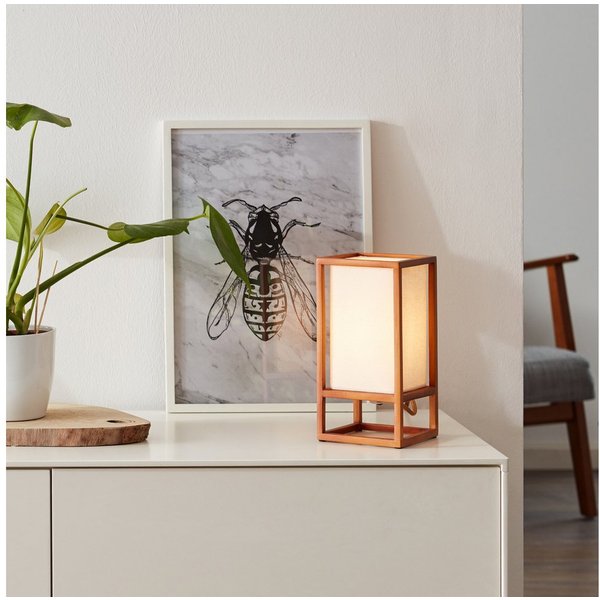 Lightbox Tischleuchte, ohne Leuchtmittel, Tischlampe, 25 cm, 25 cm Höhe, E14, 40 W, Holz/Stoff, naturfarben/weiß