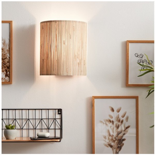Lightbox Wandleuchte, ohne Leuchtmittel, Wandspot mit Seegras Schirm, 26 x 23 cm, dimmbar, E27 max. 52W