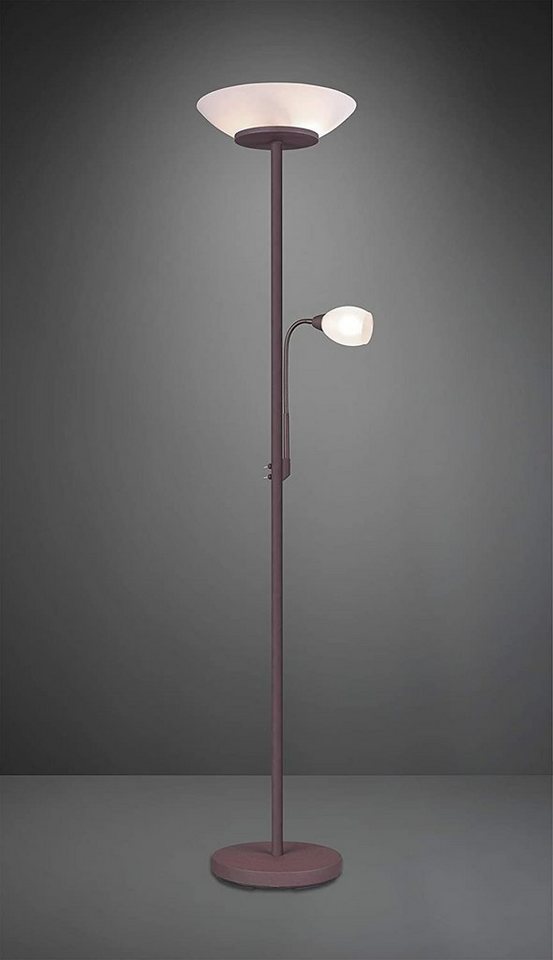 lightling Deckenfluter Klaus, Lichtquellen getrennt schaltbar, ohne Leuchtmittel, mit flexibler Leselampe, 180 cm hoch, rost, Leuchtmittel tauschbar – Bild 2 von 4