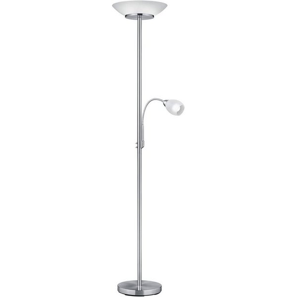 lightling Deckenfluter Klaus, Lichtquellen getrennt schaltbar, ohne Leuchtmittel, mit flexibler Leselampe, 180 cm hoch, nickel, Leuchtmittel tauschbar