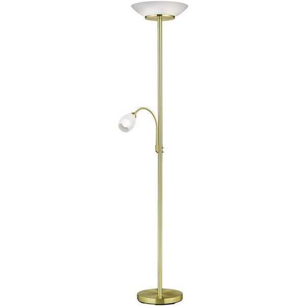lightling Deckenfluter Klaus, Lichtquellen getrennt schaltbar, ohne Leuchtmittel, mit flexibler Leselampe, 180 cm hoch, messing, Leuchtmittel tauschbar