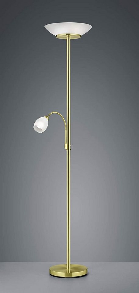 lightling Deckenfluter Klaus, Lichtquellen getrennt schaltbar, ohne Leuchtmittel, mit flexibler Leselampe, 180 cm hoch, messing, Leuchtmittel tauschbar – Bild 2 von 5