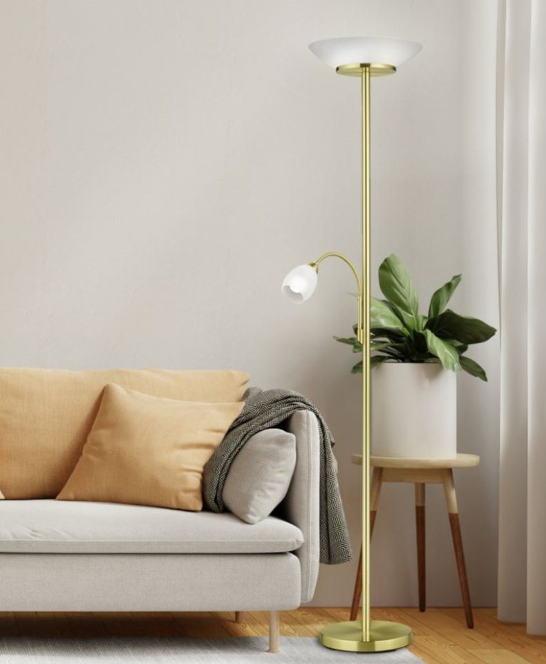 lightling Deckenfluter Klaus, Lichtquellen getrennt schaltbar, ohne Leuchtmittel, mit flexibler Leselampe, 180 cm hoch, messing, Leuchtmittel tauschbar – Bild 5 von 5