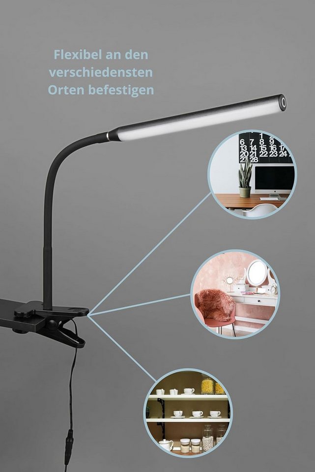 lightling LED Klemmtischleuchte Nella, LED fest integriert, Warmweiß, Tageslichtweiß, Lichtfarbe einstellbar, flexibel, Sensordimmer, Touch, schwarz matt – Bild 2 von 5