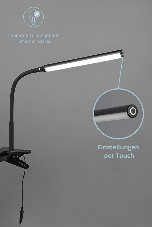 lightling LED Klemmtischleuchte Nella, LED fest integriert, Warmweiß, Tageslichtweiß, Lichtfarbe einstellbar, flexibel, Sensordimmer, Touch, schwarz matt – Bild 3 von 5