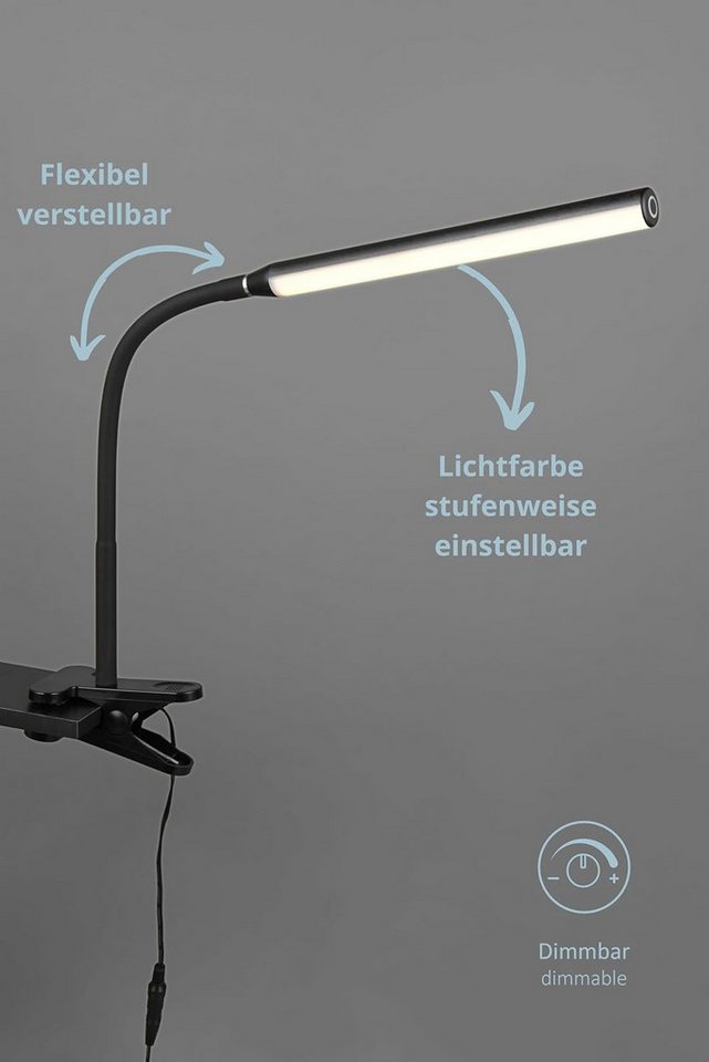 lightling LED Klemmtischleuchte Nella, LED fest integriert, Warmweiß, Tageslichtweiß, Lichtfarbe einstellbar, flexibel, Sensordimmer, Touch, schwarz matt – Bild 4 von 5