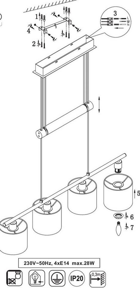 lightling Pendelleuchte Marita, höhenverstellbar, ohne Leuchtmittel, moderne Pendellampe, weiß – Bild 3 von 3