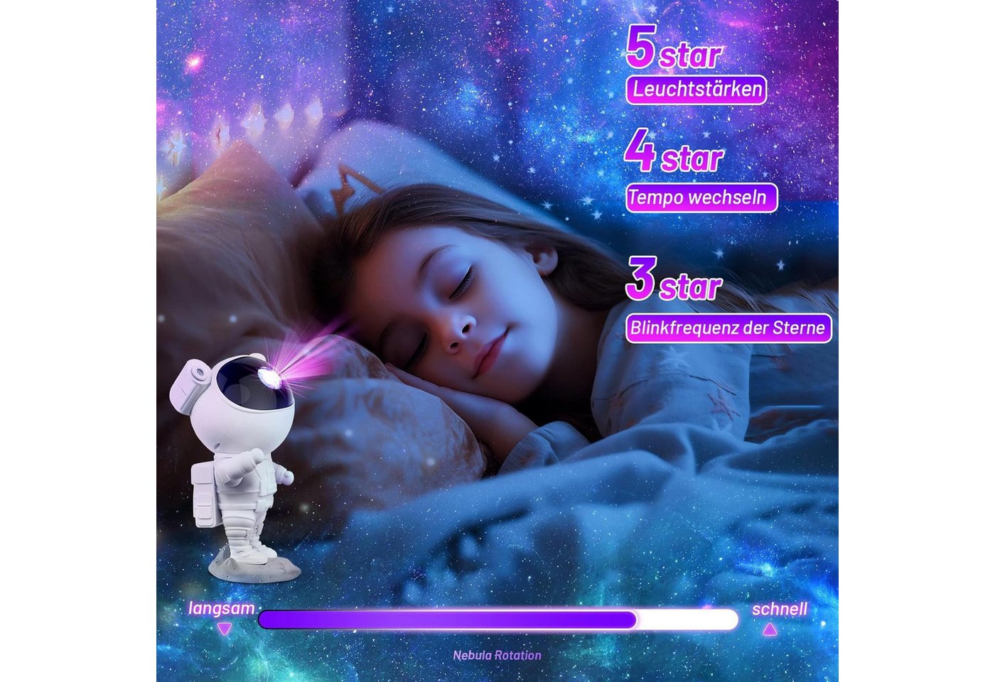 lightmance Nachtlicht, Sternenhimmel Projektor mit Astronaut mit Fernbedienung & Timer – Bild 4 von 5