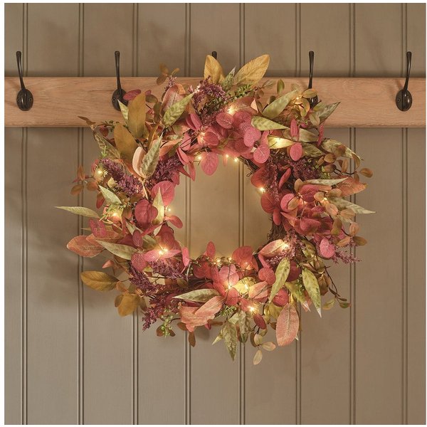 Lights4fun Dekokranz 50cm Herbstkranz mit Laubfärbung und Beleuchtung