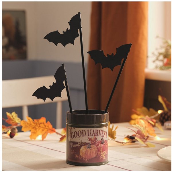 Lights4fun Dekoobjekt 3er Set Halloween Fledermaus Gartenstecker in Schwarz