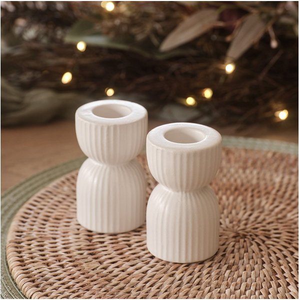 Lights4fun Kerzenständer 2er Set Kerzenhalter aus Keramik für Stabkerzen