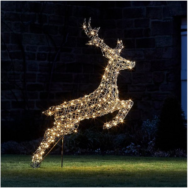 Lights4fun LED-Dekofigur Springendes LED-Rentier Hirsch L Harlow, Weihnachtsbeleuchtung, Höhe 140cm
