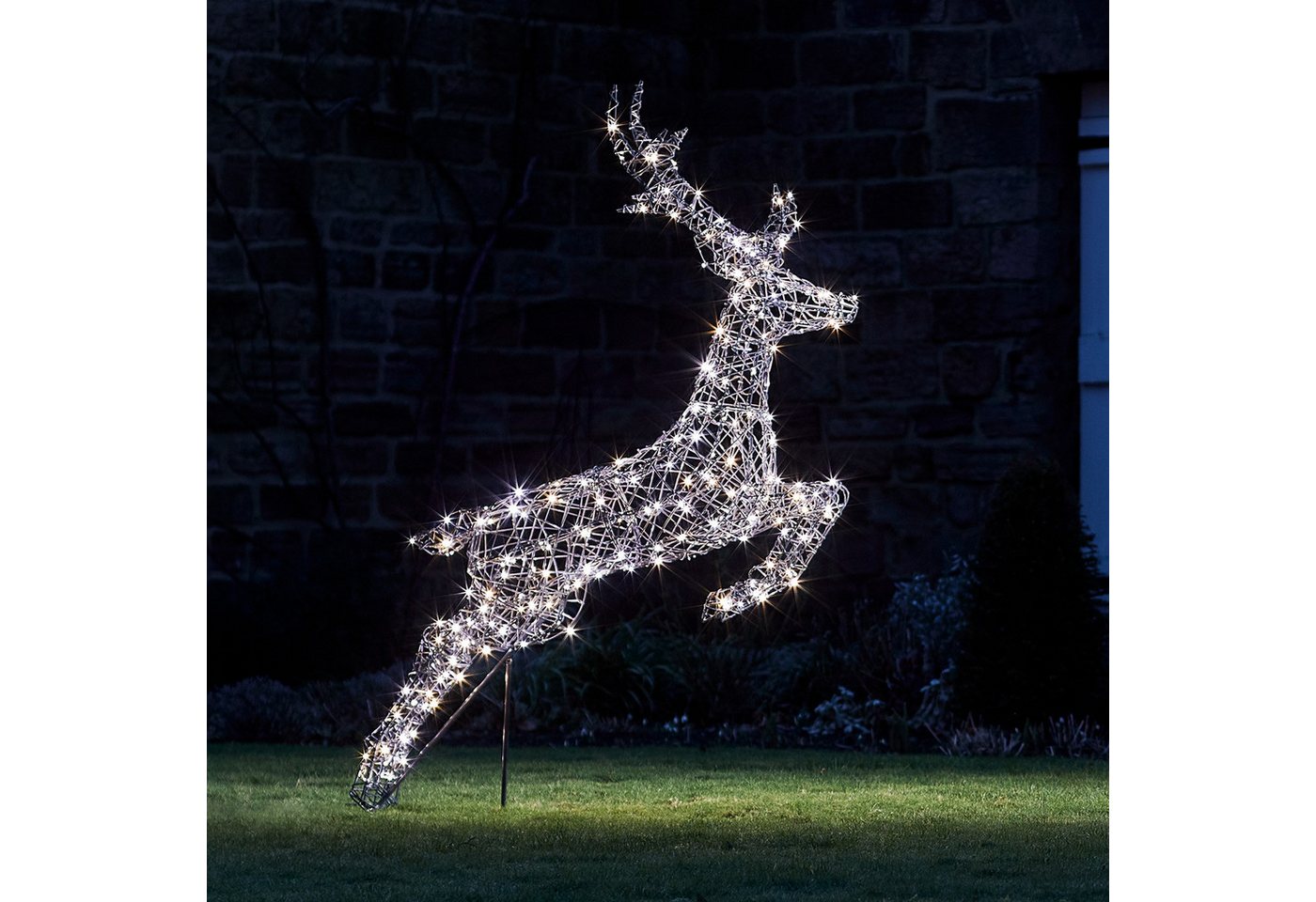 Lights4fun LED-Dekofigur Springendes LED-Rentier Hirsch L Harlow, Weihnachtsbeleuchtung, Höhe 140cm – Bild 3 von 3