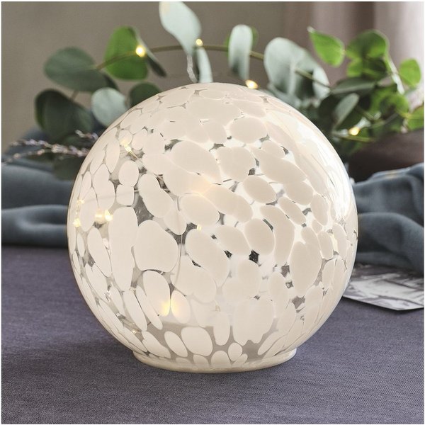 Lights4fun LED Dekolicht 15 cm große LED-Glaskugel mit Timer aus Konfetti-Glas