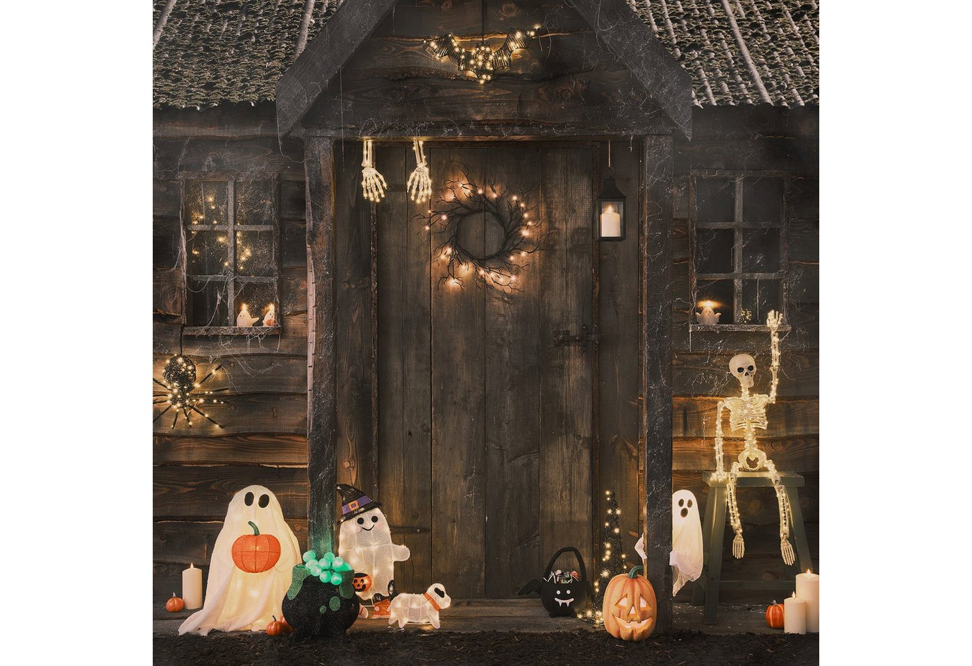 Lights4fun LED Dekolicht 2er Set Halloween Gartendeko Stableuchten Skelette – Bild 2 von 4