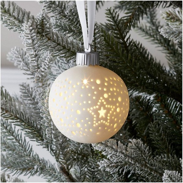 Lights4fun LED Dekolicht Keramik LED Weihnachtskugel