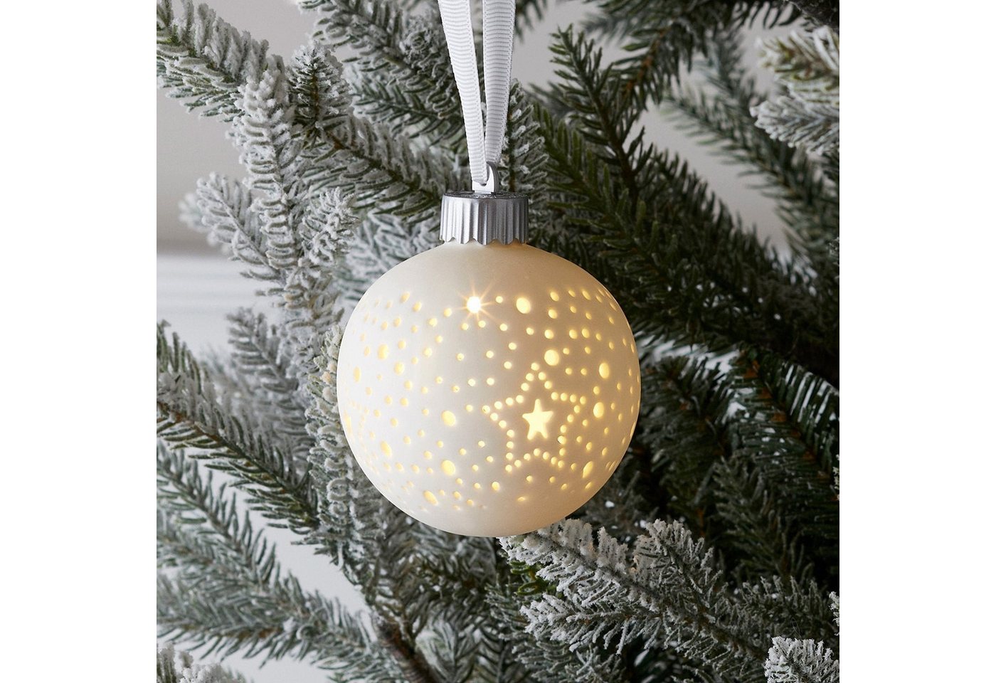 Lights4fun LED Dekolicht Keramik LED Weihnachtskugel – Bild 2 von 2