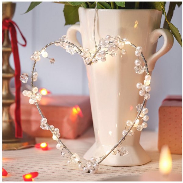 Lights4fun LED Dekolicht LED Herz Deko mit Perlen