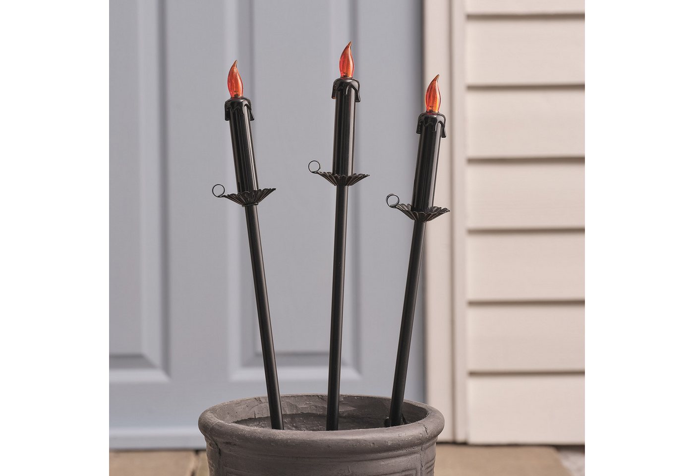 Lights4fun LED Gartenleuchte 3er Set Halloween LED-Gartenstecker in Kerzenoptik mit Timer – Bild 2 von 3