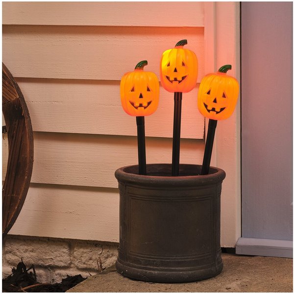 Lights4fun LED Gartenleuchte 3er Set LED-Kürbis-Stableuchten für den Außenbereich