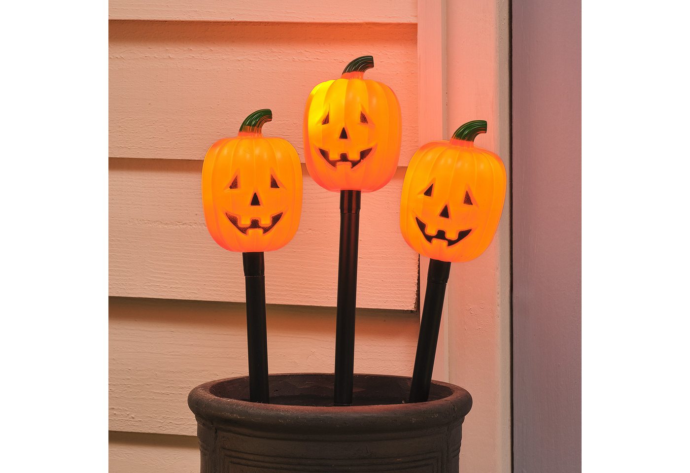 Lights4fun LED Gartenleuchte 3er Set LED-Kürbis-Stableuchten für den Außenbereich – Bild 2 von 5