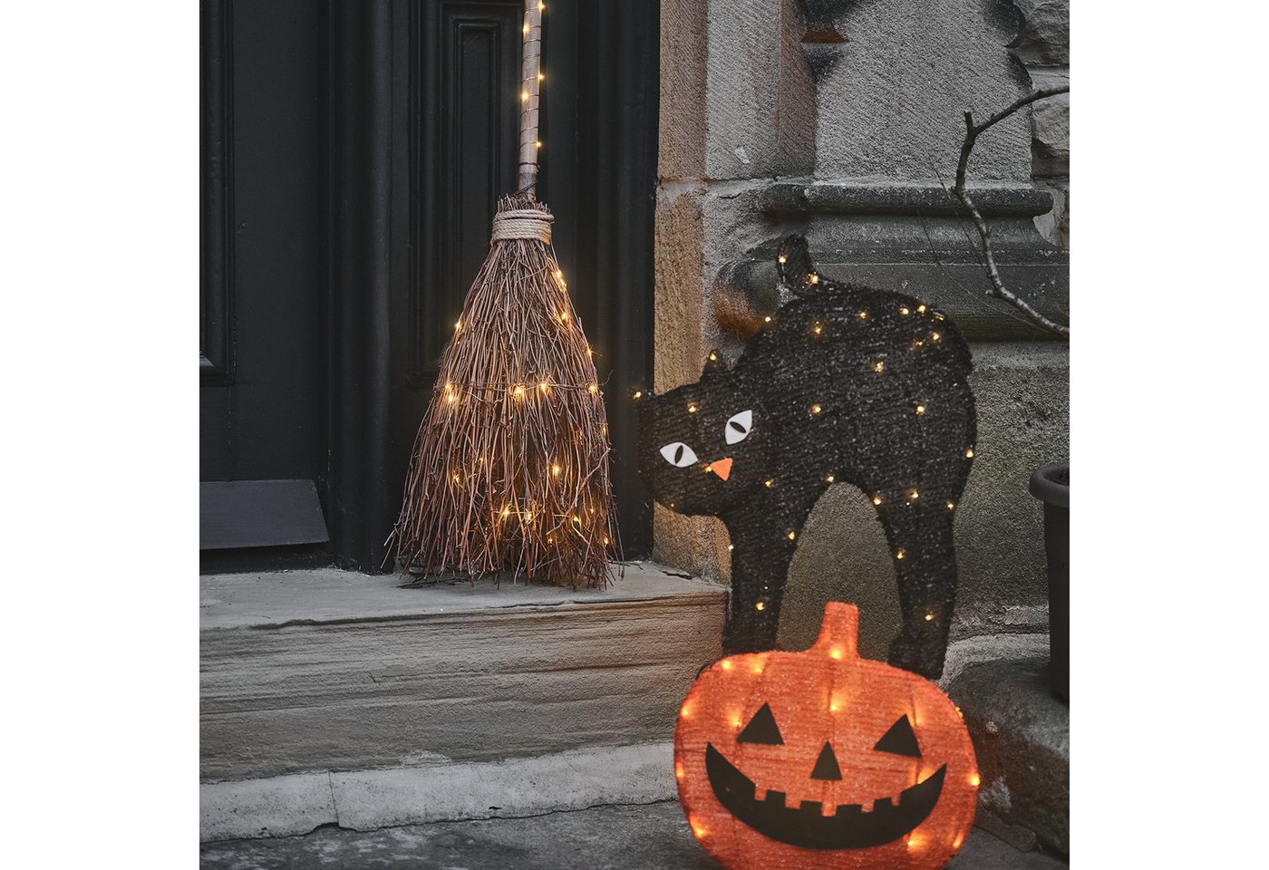 Lights4fun LED Gartenleuchte LED Stableuchte Katze und Kürbis – Bild 2 von 3