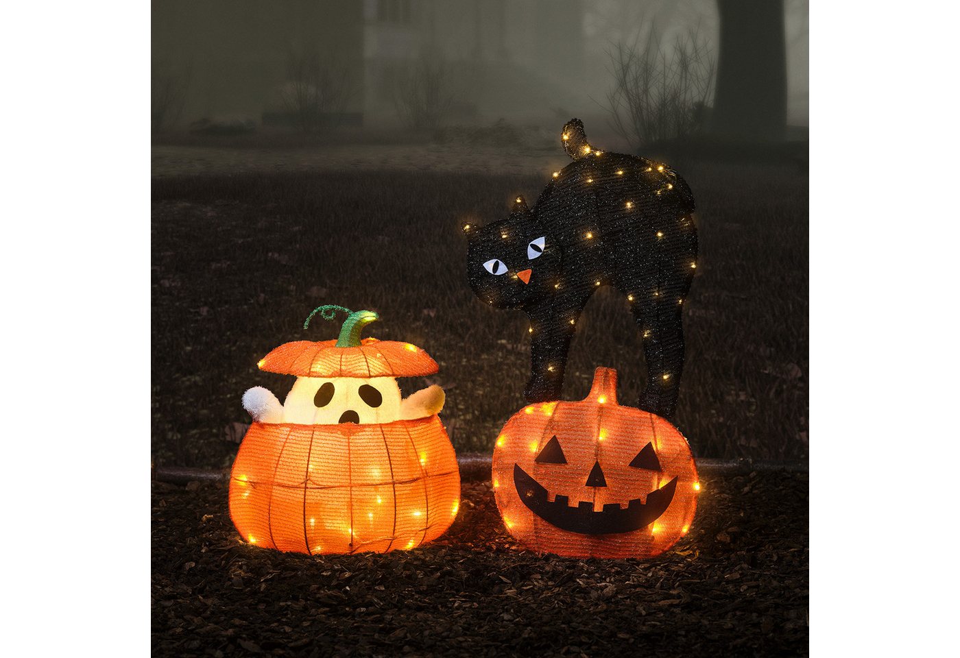 Lights4fun LED Gartenleuchte LED Stableuchte Katze und Kürbis – Bild 3 von 3