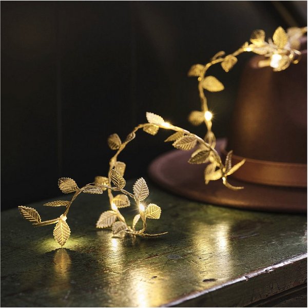 Lights4fun LED-Girlande 1,8m Micro LED Girlande goldene Blätter