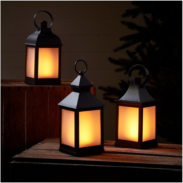 Lights4fun LED Laterne 3er Set Gartenlaternen mit Flammeneffekt